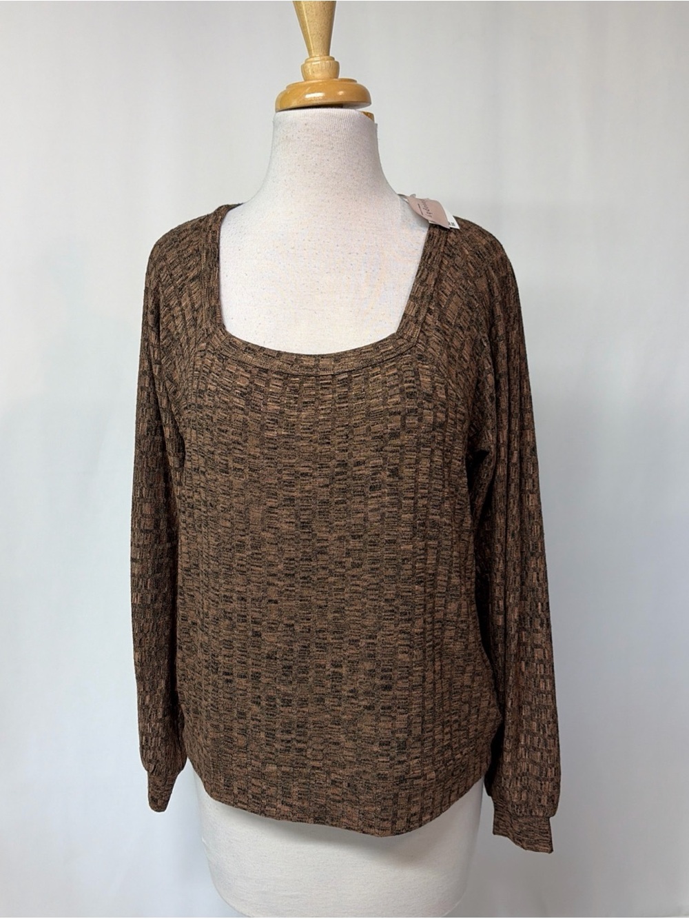 Philosophy Women's Sz Medium Brown Heather Large Ribbed Square Neck Sweater $58 - Picture 2 of 11